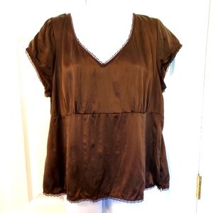 Sigrid Olsen Chocolate Brown Silky Y2K 90s Top  Size 16 Neutral